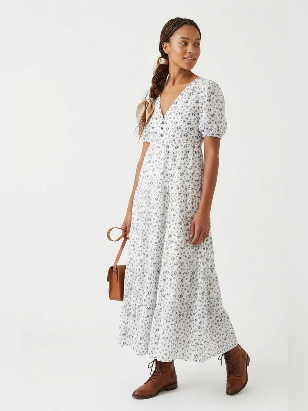 In Loom $78 NWT Ditsy Floral Puff Sleeve Tiered Maxi Dress Large Cottagecore